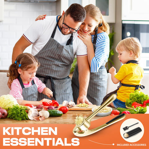Prensa de ajo SRISE dorada para cocinas con estilo.