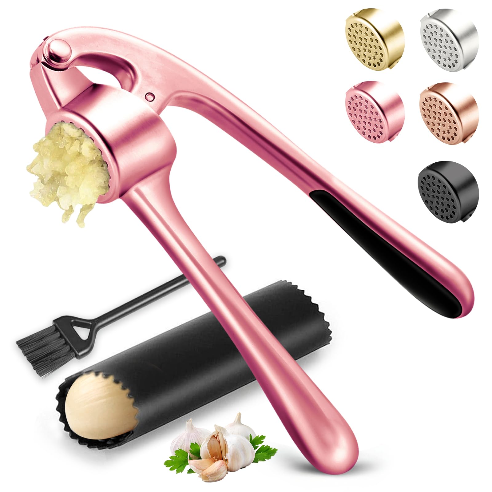 Prensa de ajo SRiSE ergonómica rosa para un agarre cómodo y prensado suave