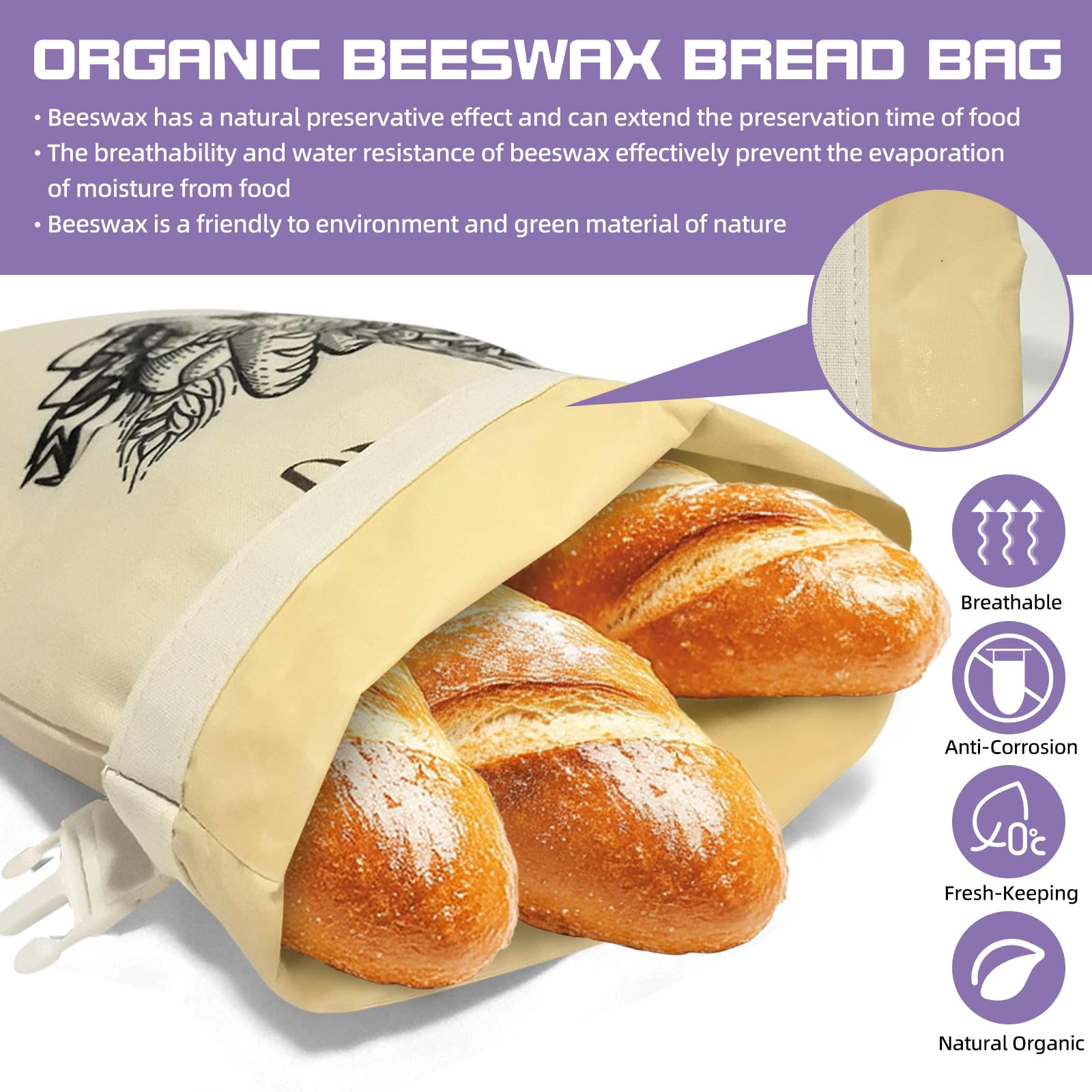 SRLEDL bolsas de pan de lino respirables para pan casero fresco