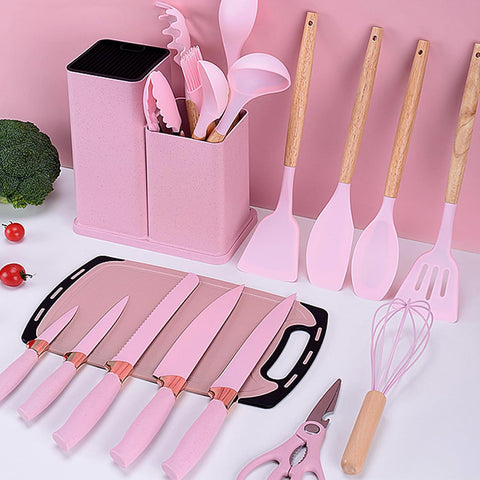 SS BEST DEALS juego de cucharas de silicona rosa con agarre ergonómico.