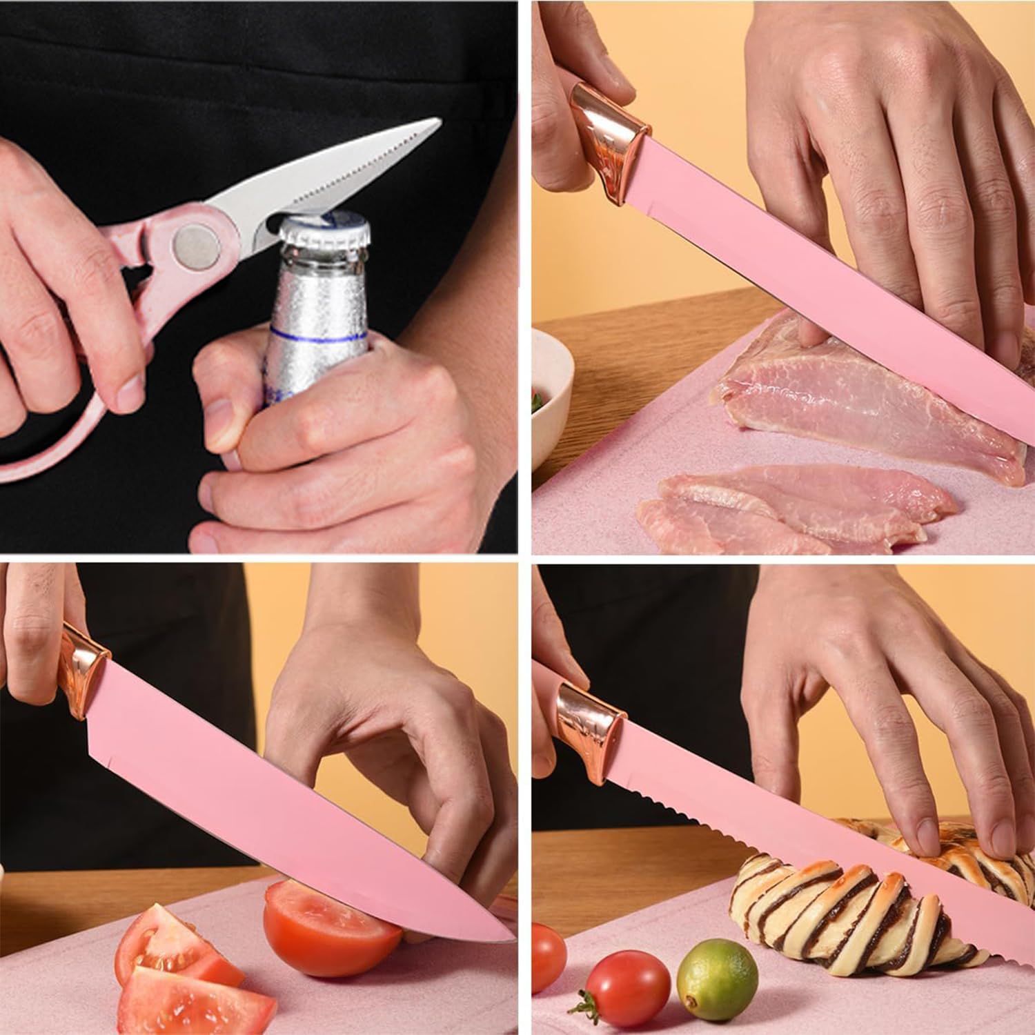 SS BEST DEALS espátulas rosas con mangos de madera, resistencia al calor para cocinar cómodo.