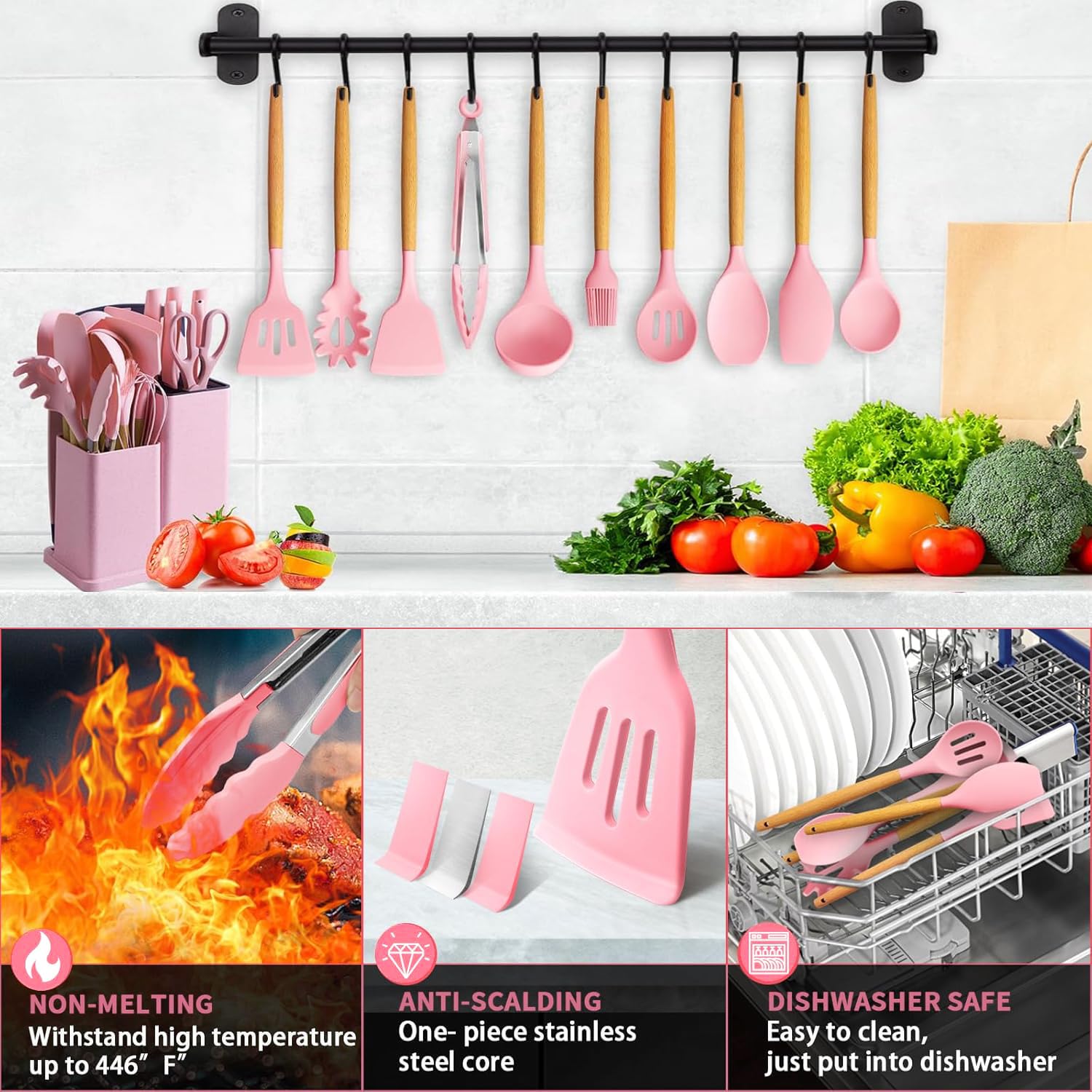 SS BEST DEALS porta-cuchillos rosa para mantener cuchillos ordenados y al alcance.
