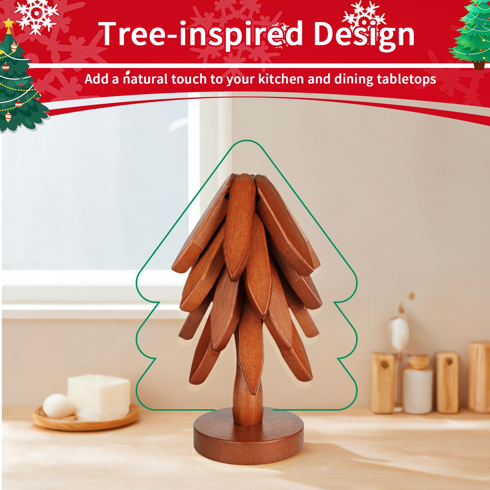 SSFUN posavasos de madera plegable, abierto, ideal para apoyar ollas y sartenes calientes.