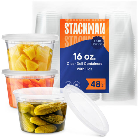 Stack Man contenedores Deli con tapas herméticas para mantener la frescura de las comidas.