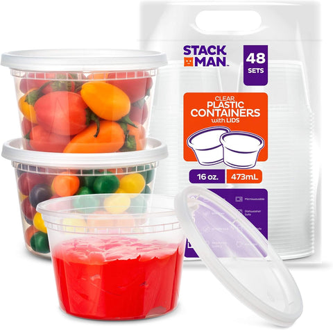 Stack Man contenedores Deli para llevar comida de forma higiénica.