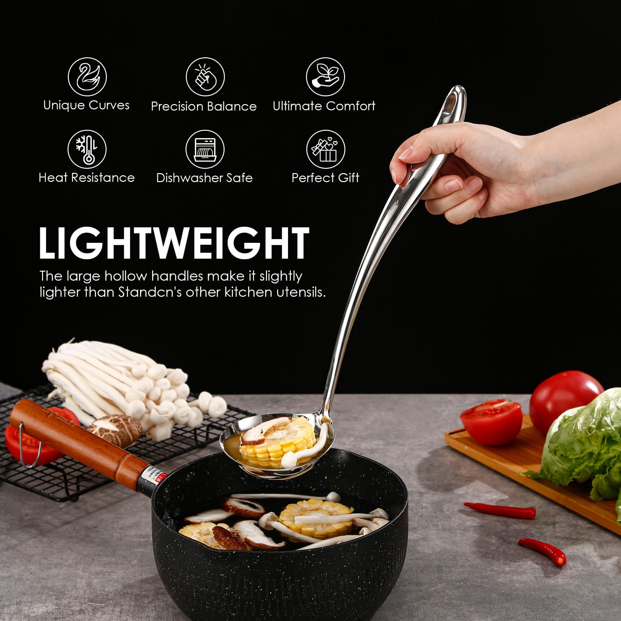 Standcn espátula 304, diseño resistente para cocinar y voltear.