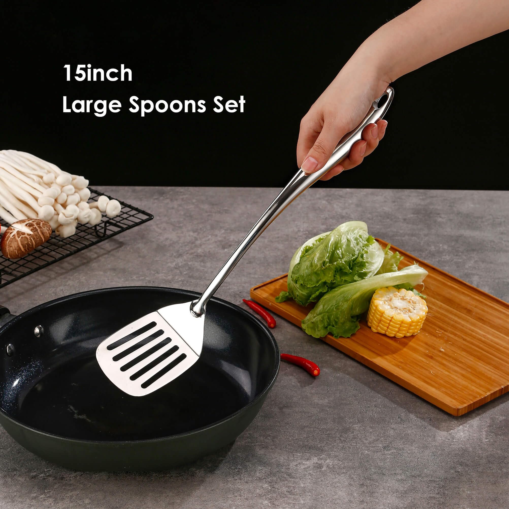 Standcn espátula volteadora ranurada, ideal para salteados y frituras.