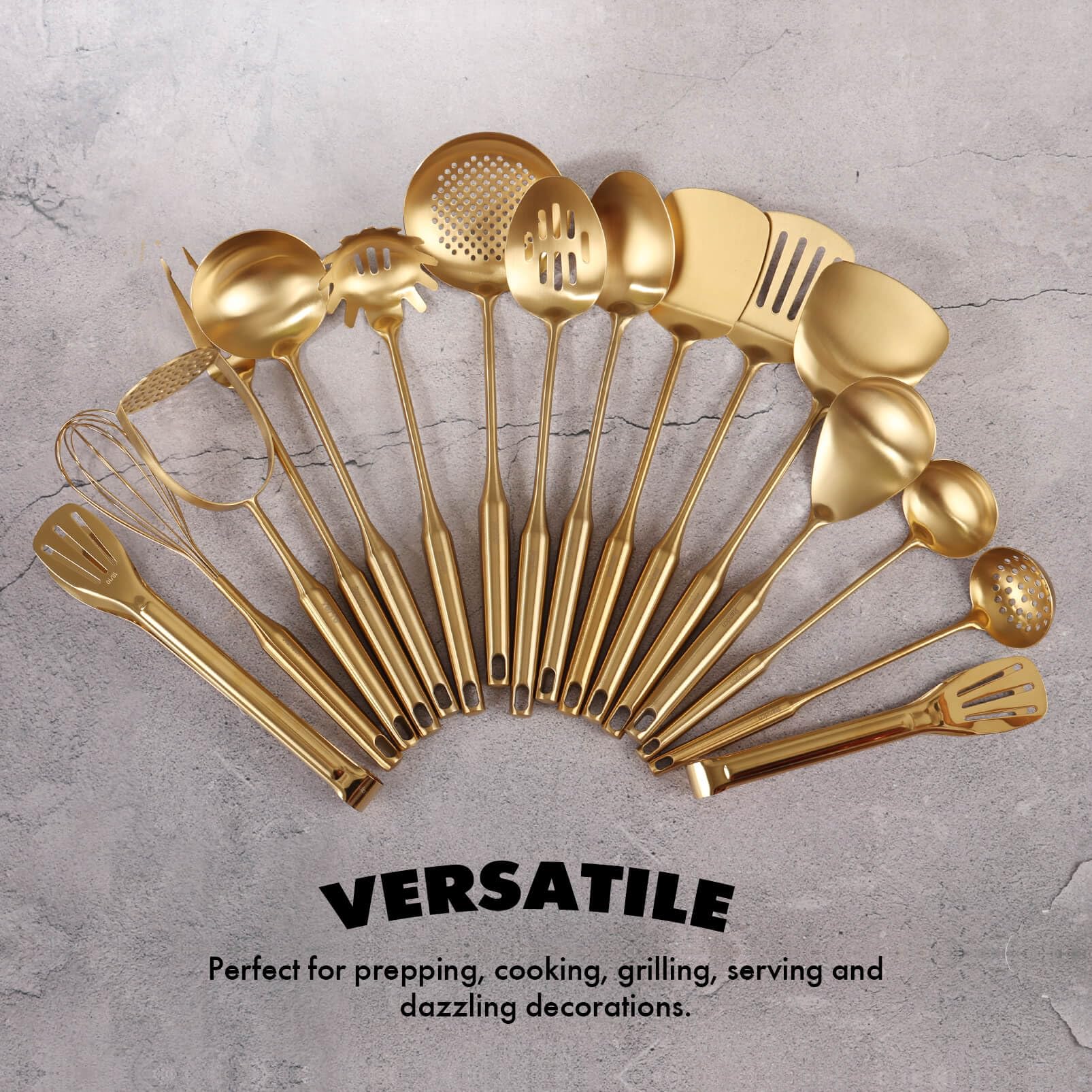 Standcn Gold: utensilios con agujeros para colgar, almacenamiento ordenado.
