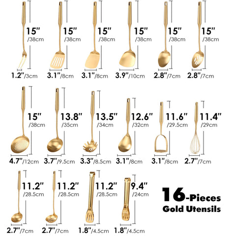 Standcn Gold: cucharas grandes y pequeñas con mangos ergonómicos para agarre cómodo.
