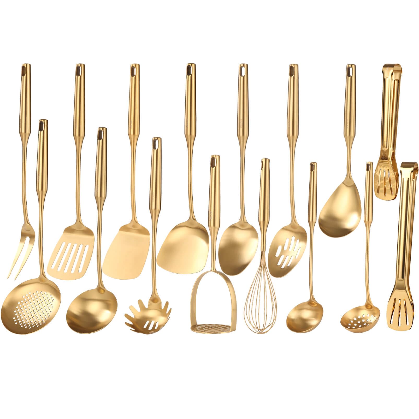 Standcn Gold: conjunto completo de utensilios dorados para la cocina, duradero y elegante.
