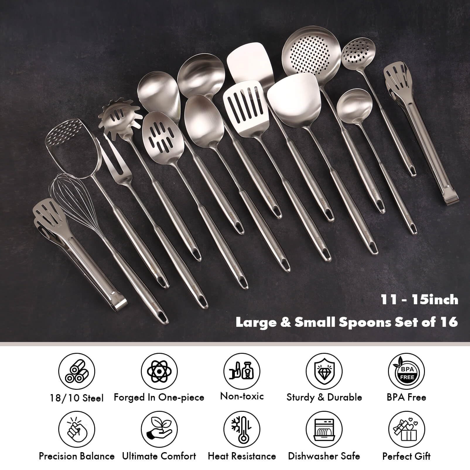 Standcn juego-utensilios-cocina-16-piezas-18-10-lavavajillas: fácil limpieza