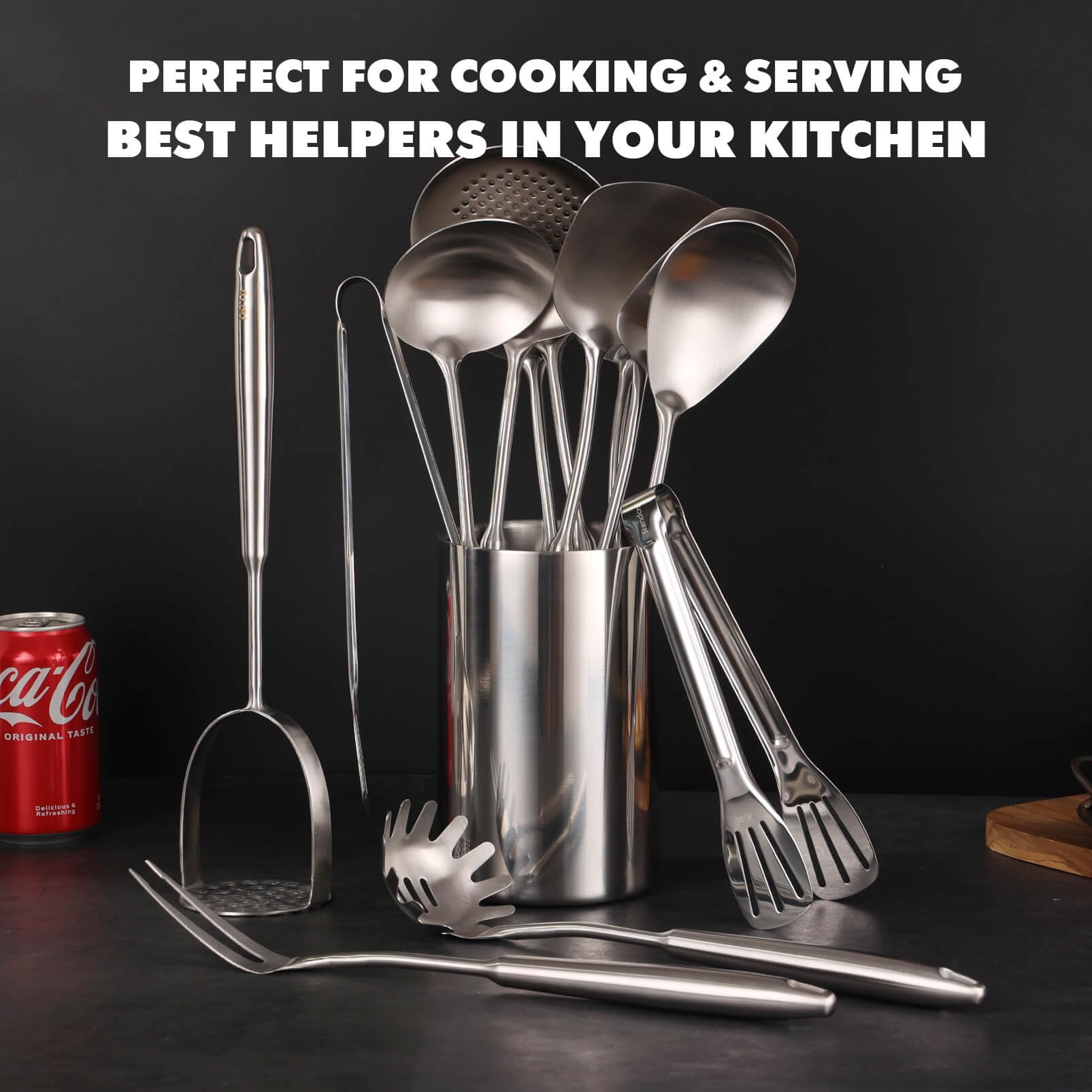 Standcn cuchara servir plana, equilibrio perfecto para platos y salsas.