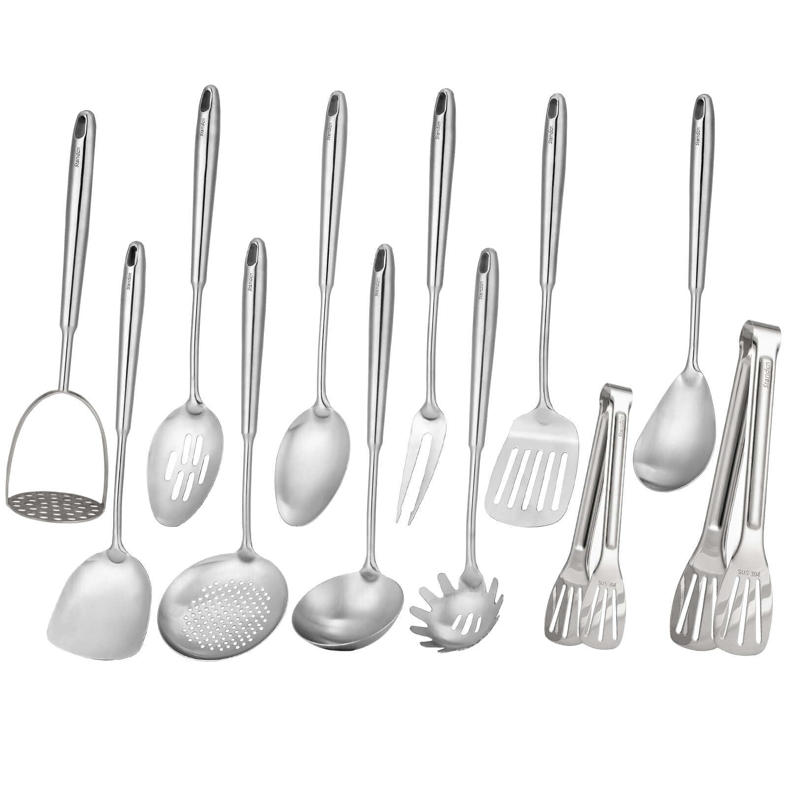 Standcn conjunto 12 piezas de utensilios en acero inoxidable, duradero para uso diario.