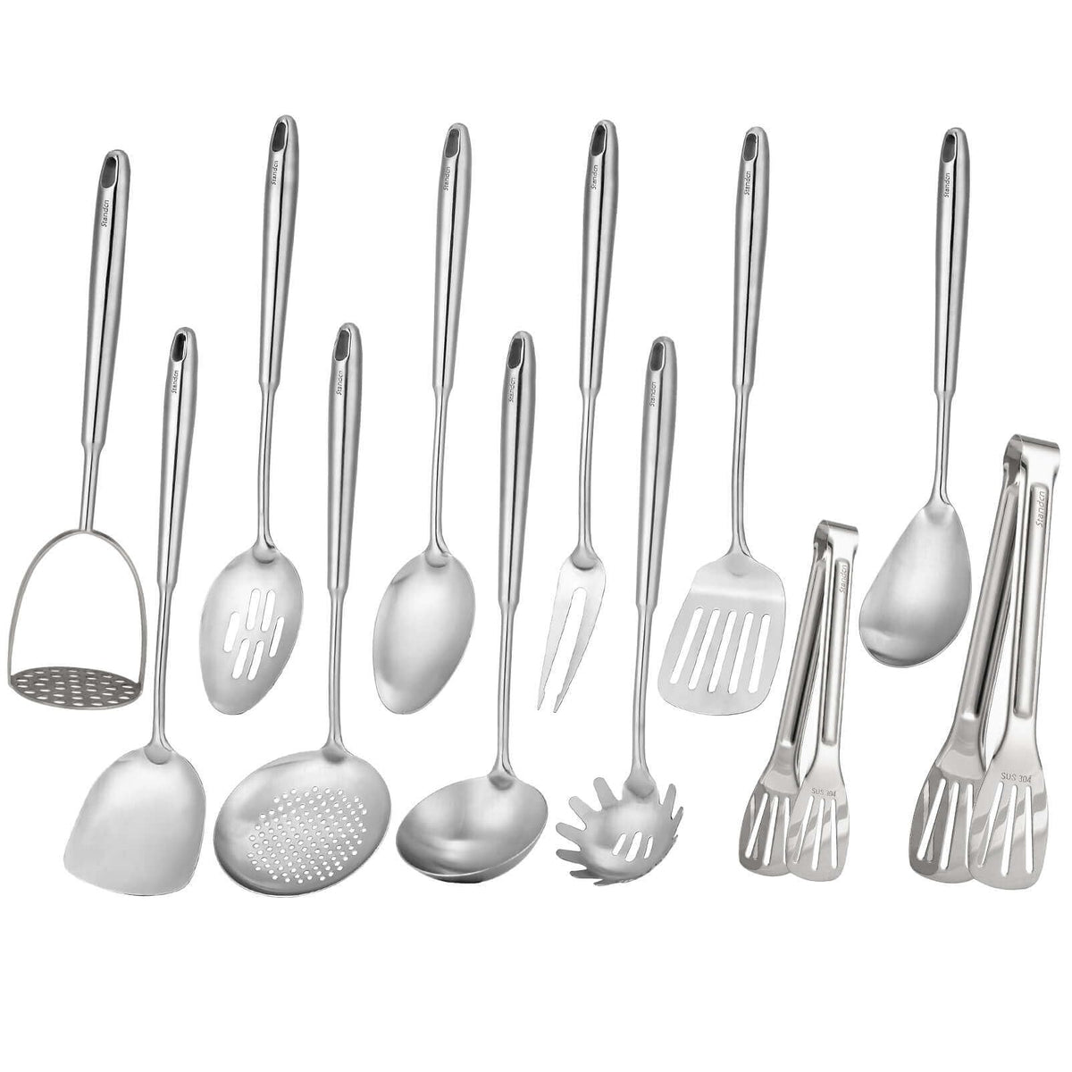 Standcn conjunto 12 piezas de utensilios en acero inoxidable, duradero para uso diario.