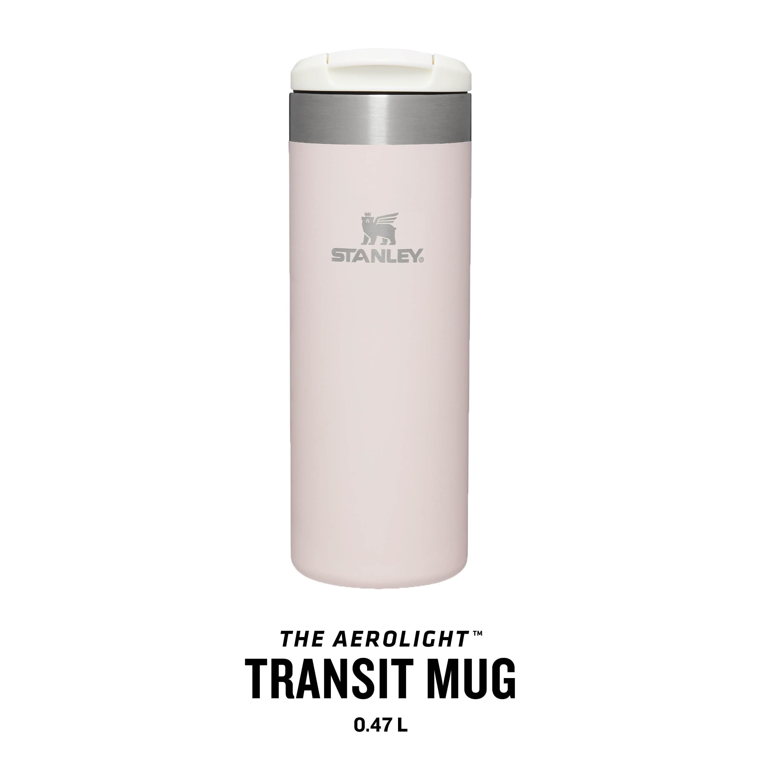 Stanley Aerolight Transit Mug crema metálica, diseño ergonómico para agarre cómodo.