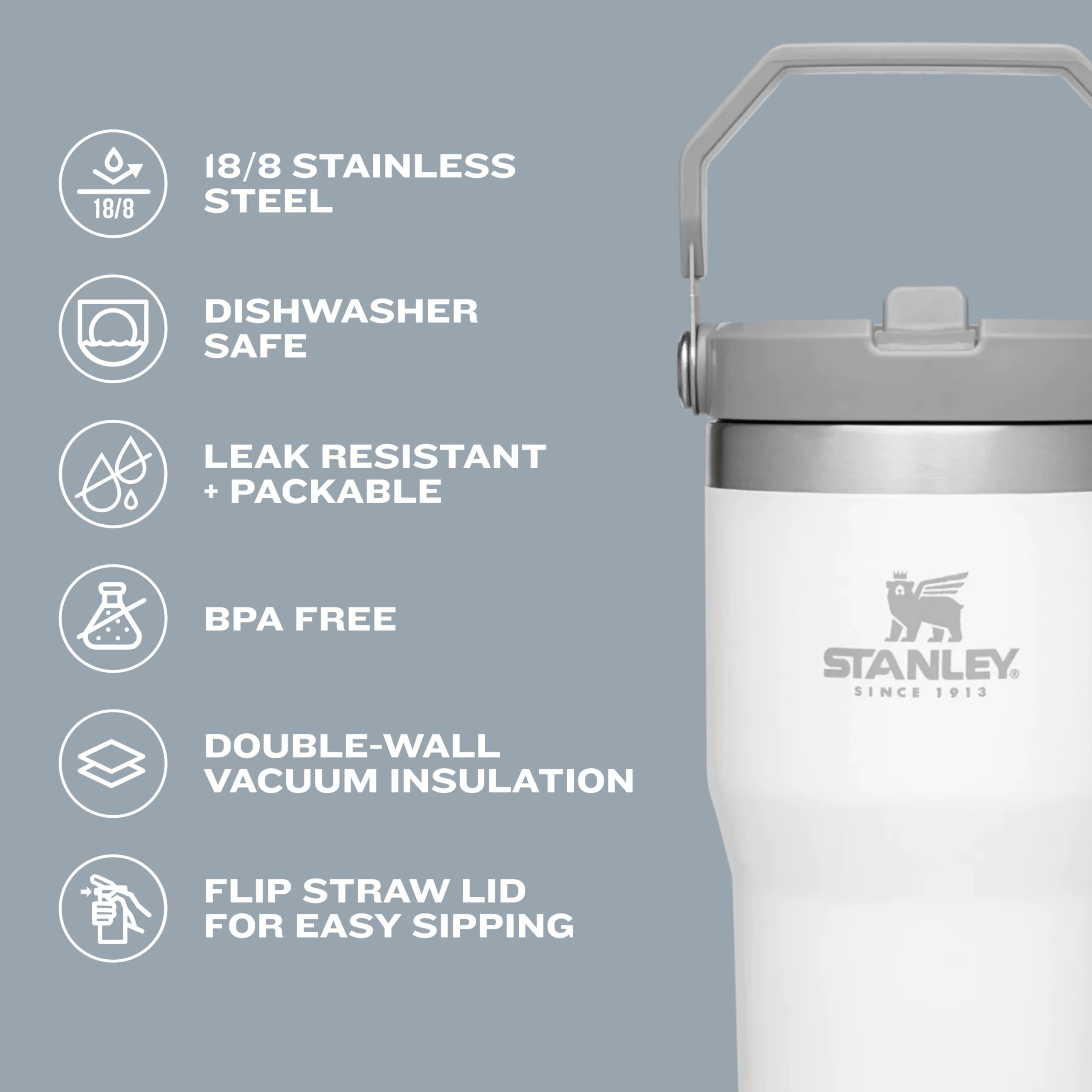 Stanley IceFlow Aislado doble pared, mantiene bebidas frías por más tiempo.