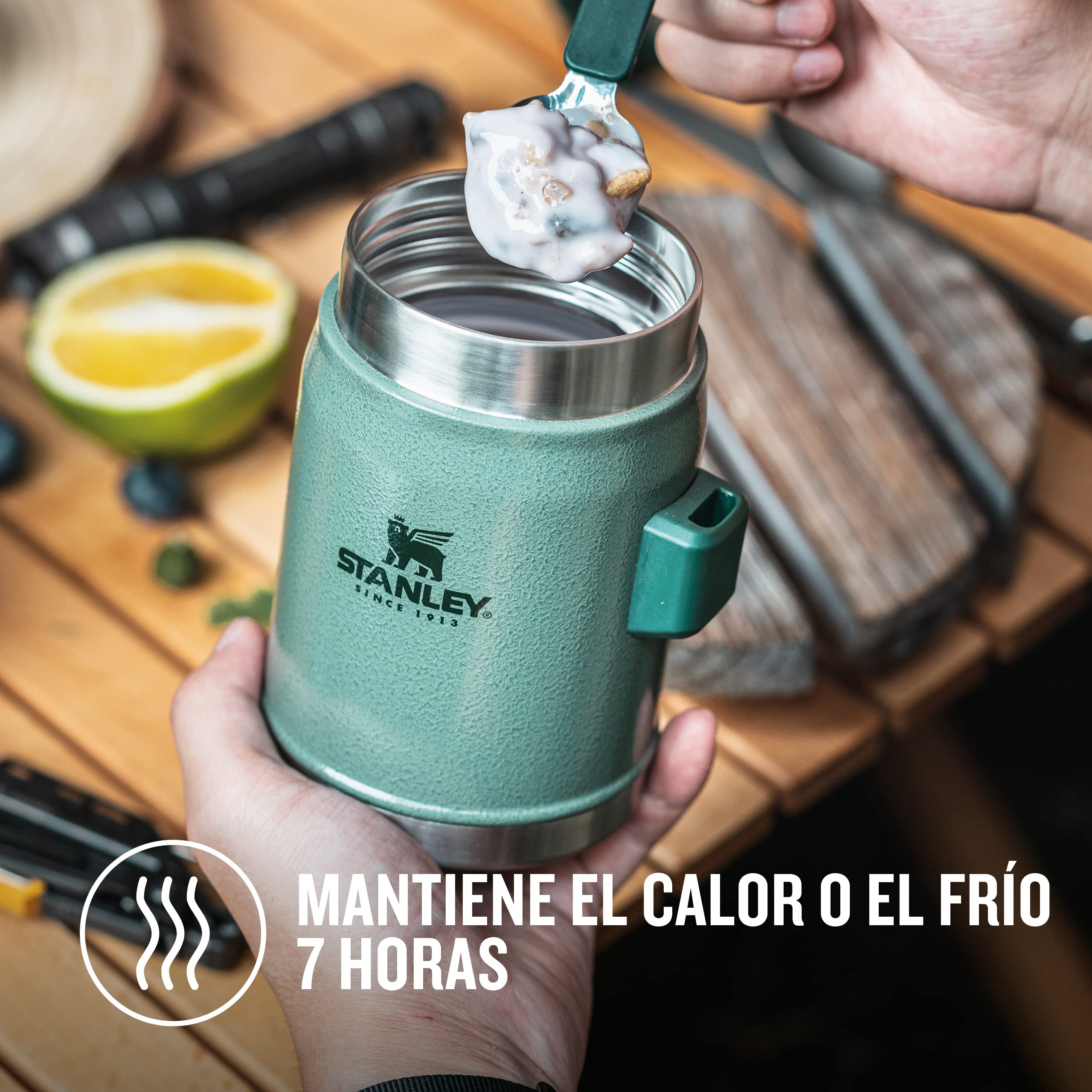 Stanley lata de alimento legendaria, acero inoxidable resistente.