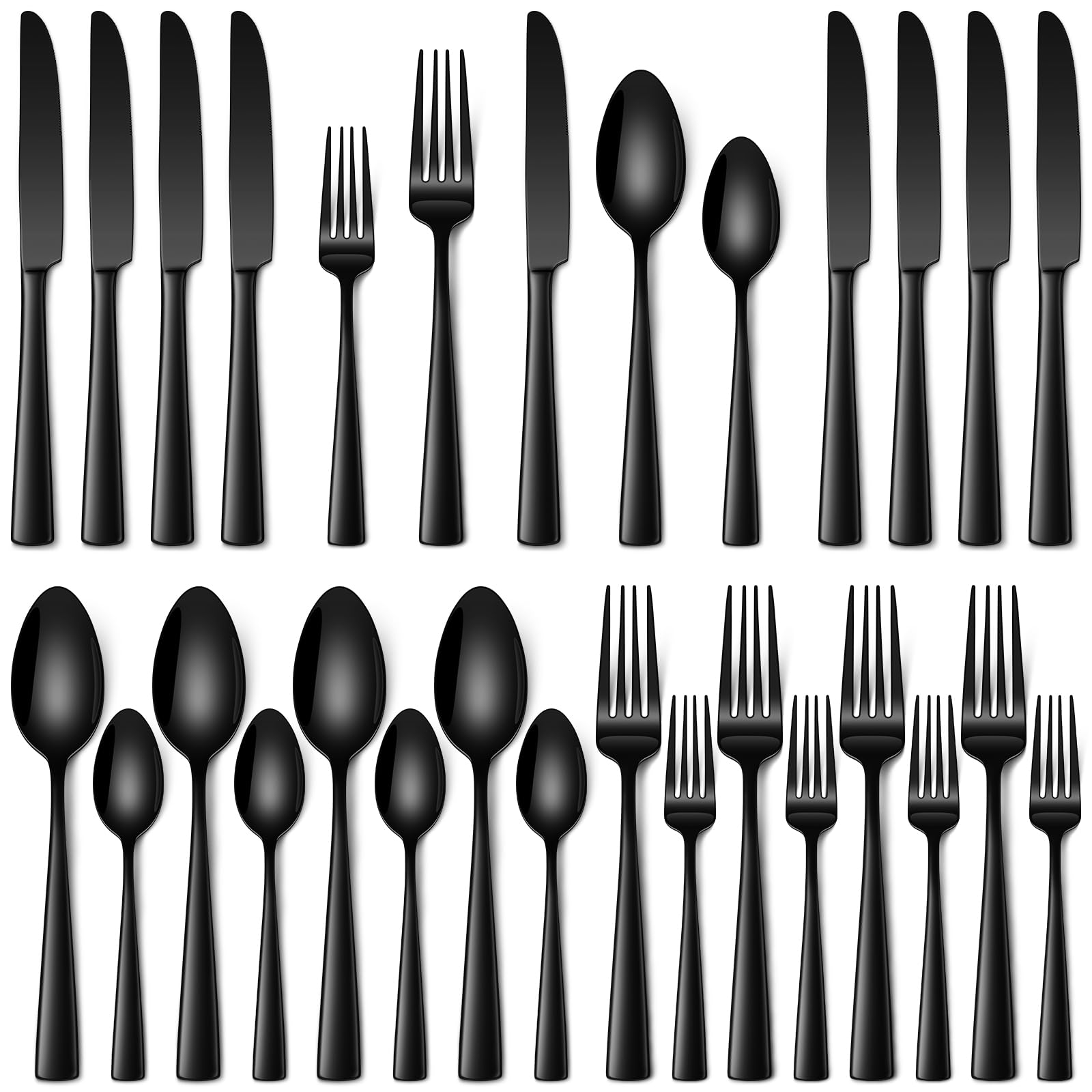 Conjunto de cubiertos Stapava negro espejo para mesa elegante y apto para lavavajillas.