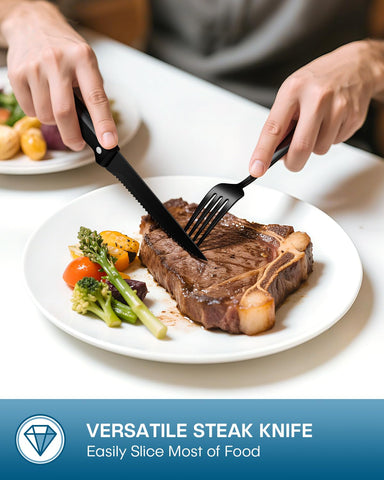 Tenedores de cena Stapava negros en acero inoxidable para platos abundantes.