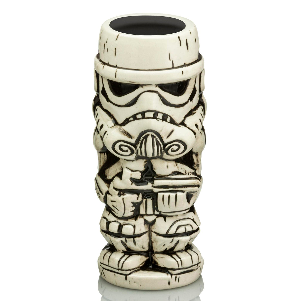 Geeki Tikis Stormtrooper, taza de Star Wars, casco blanco-negro, ideal para fiestas temáticas.