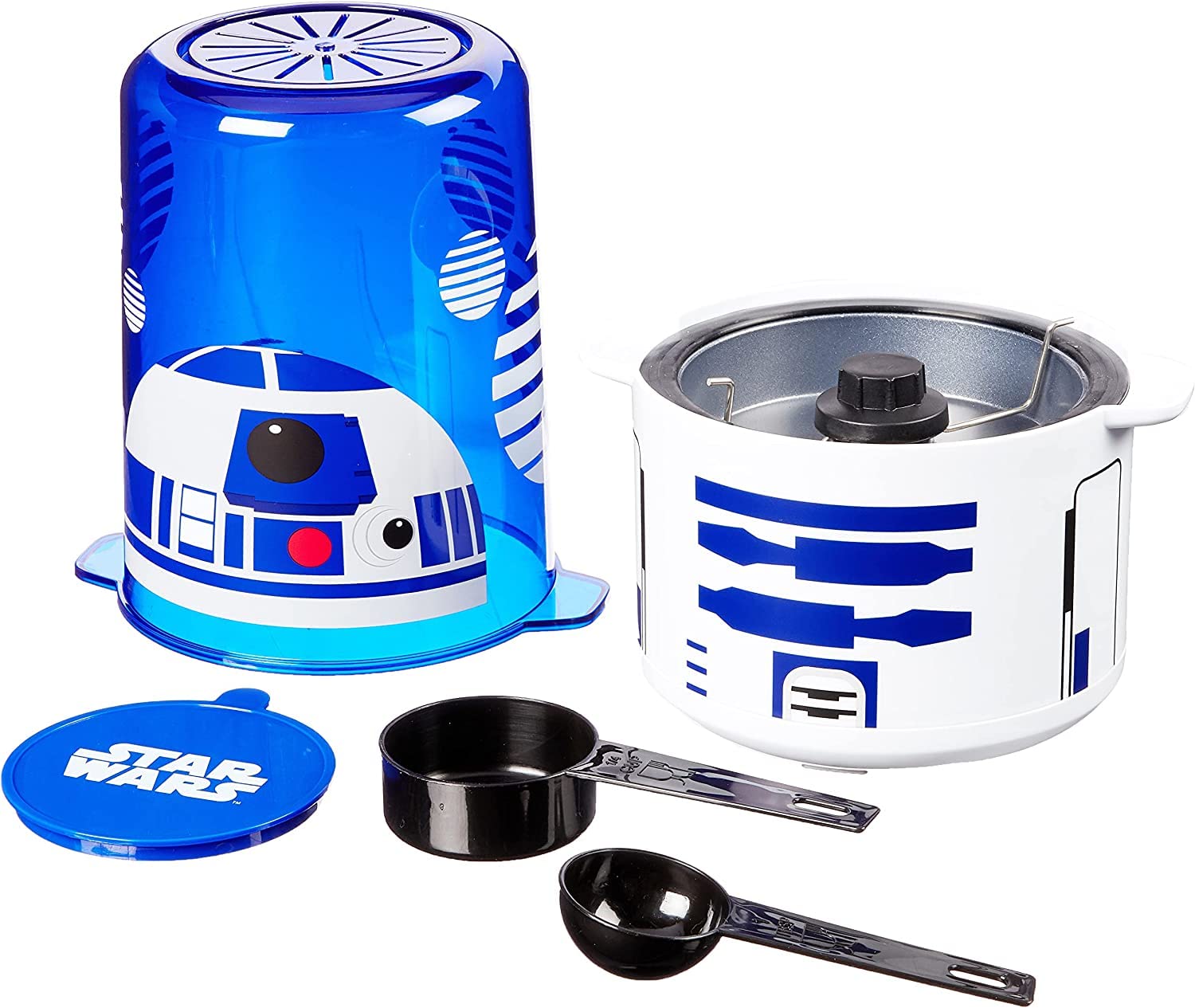 Star Wars R2-D2 Stir Popcorn Popper uso en cocina, sirve de snack fácil.
