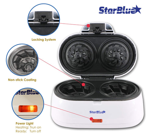 StarBlue gofre doble con placas antiadherentes facilita la cocción.