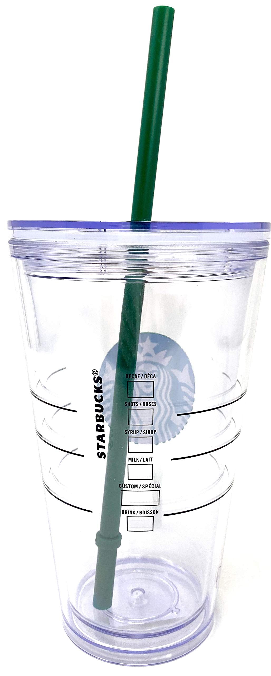 Vaso acrílico claro Starbucks con logotipo verde para consumo diario