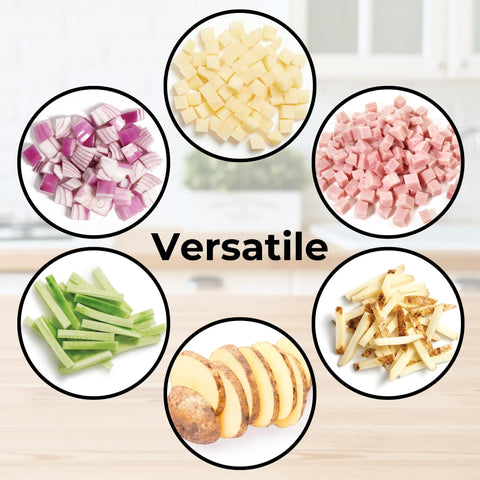 Starfrit cortador-pro tres-en-uno con rebanadas uniformes de verduras.