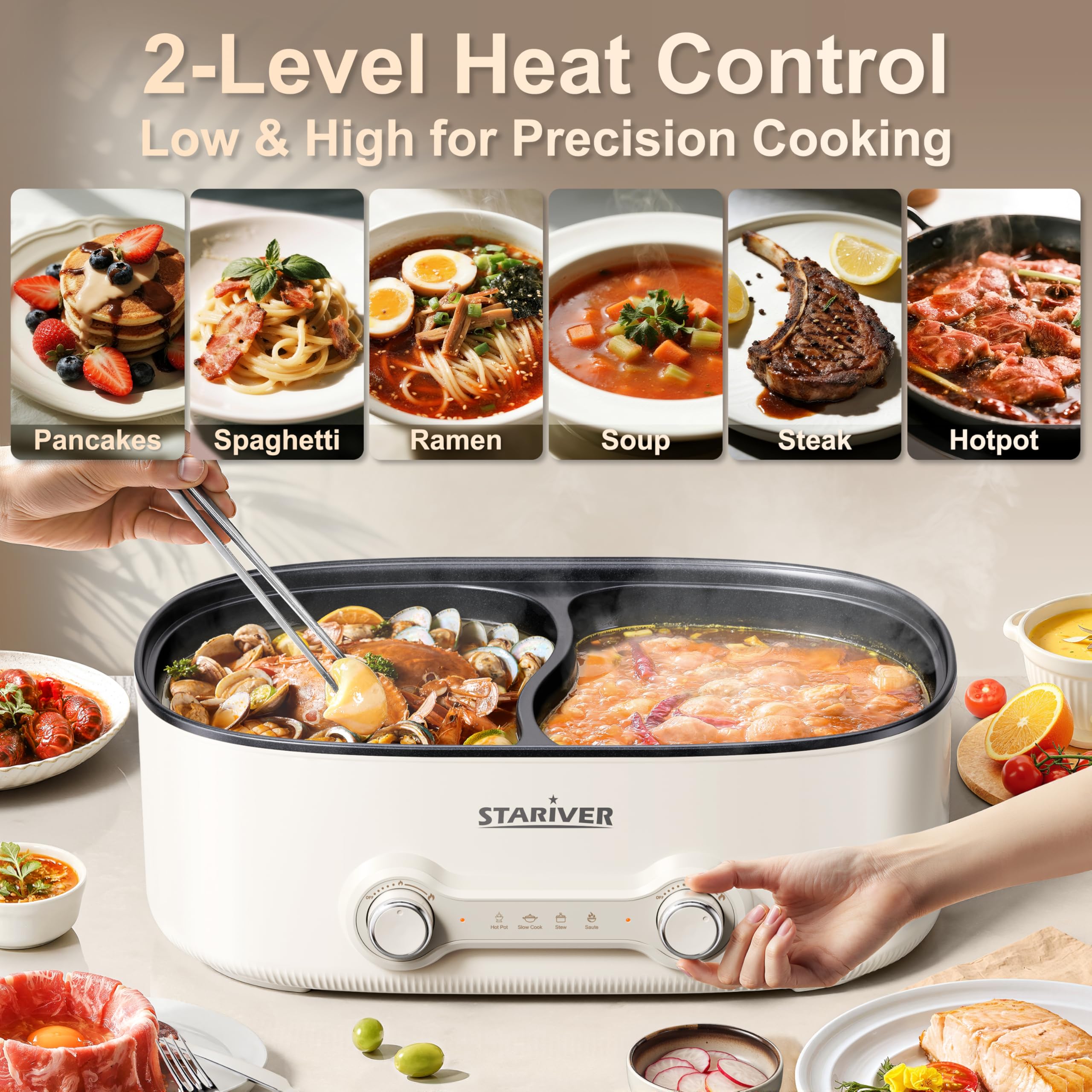 Base estable evita deslizamientos durante la cocción en mesa.