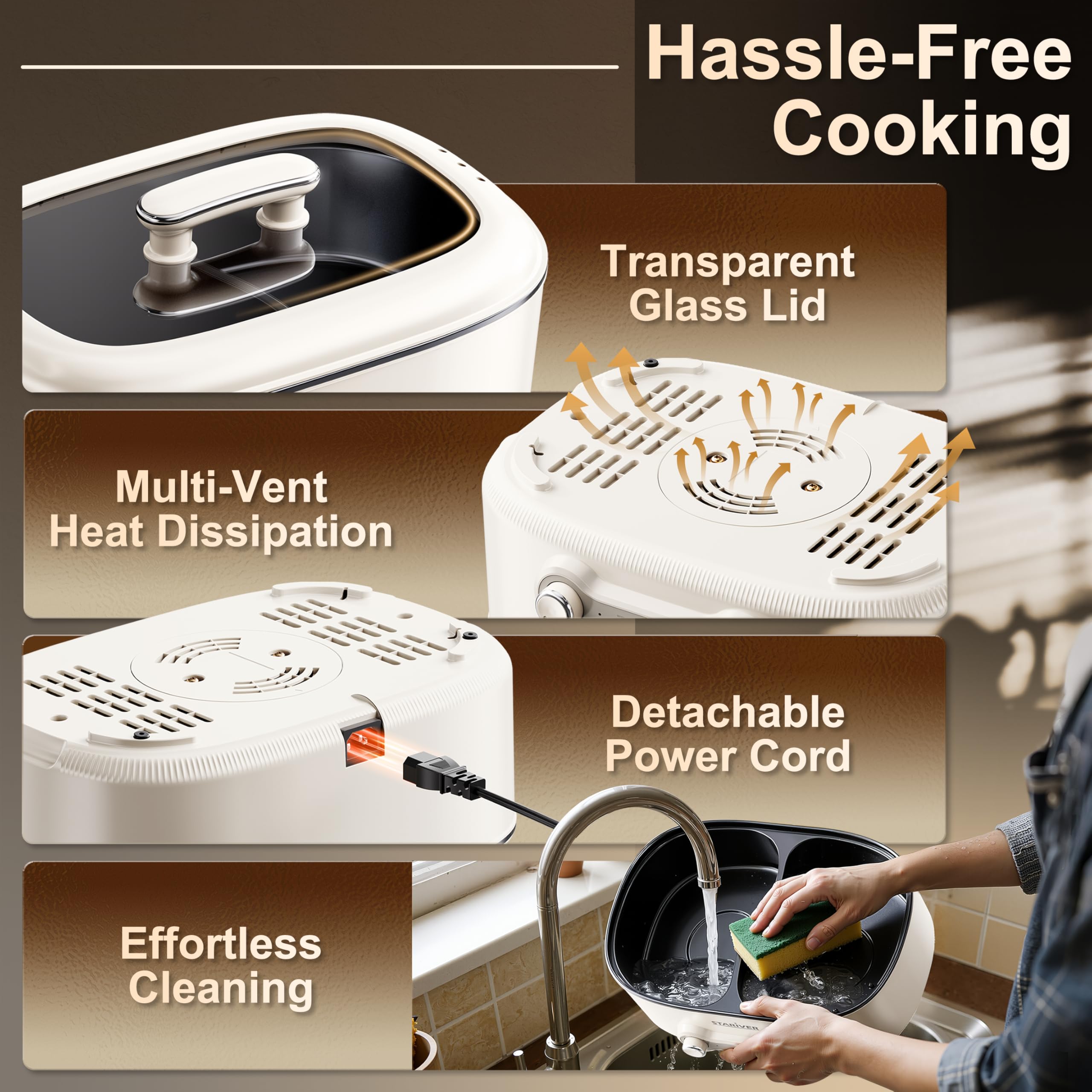 Ideal para shabu shabu, fondue y cenas familiares.