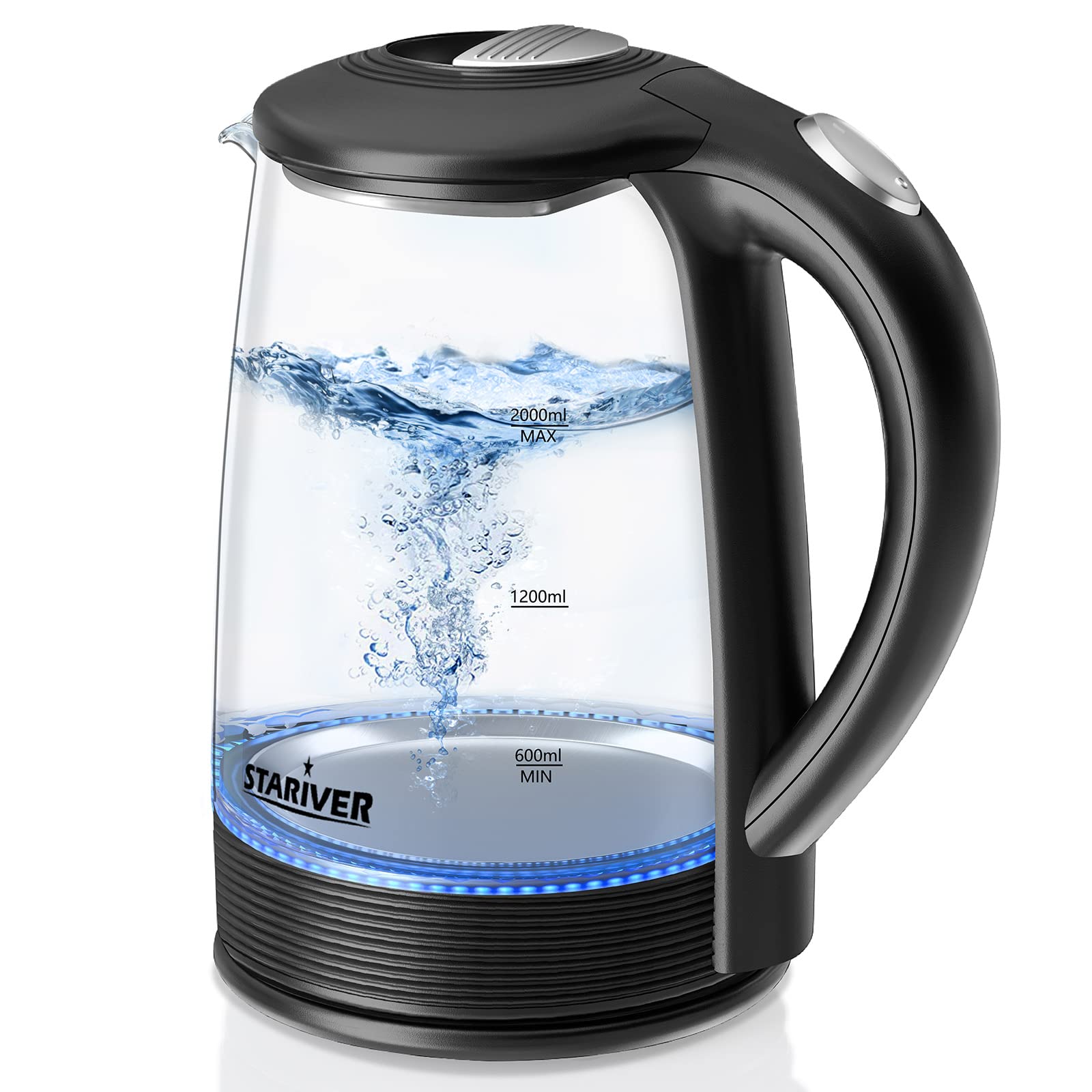 Stariver hervidor de vidrio borosilicato con luz azul para vigilar el hervor