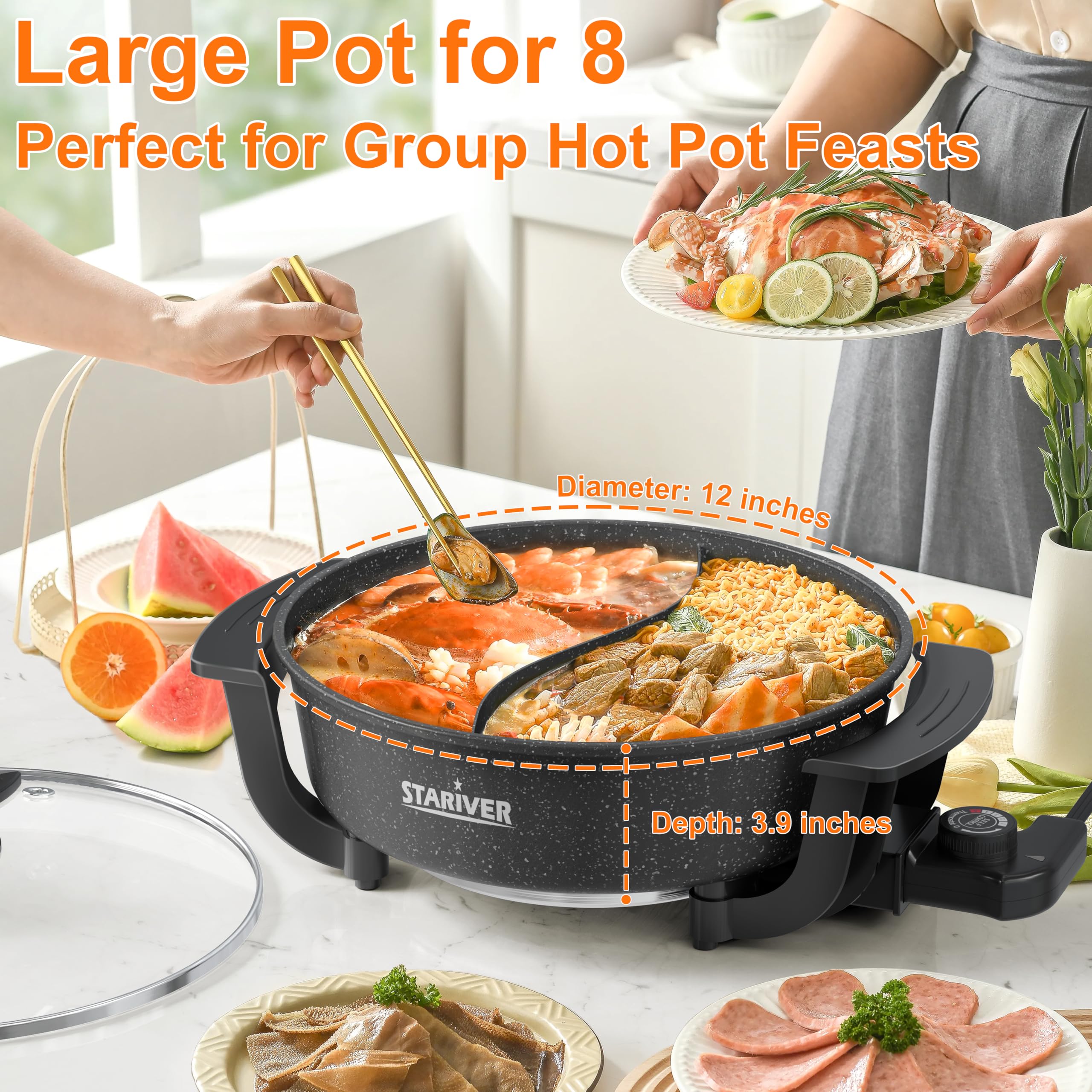 Olla Stariver 6L con doble sabor para shabu shabu y fondue, versátil.