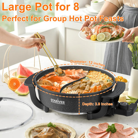 Olla Stariver 6L con doble sabor para shabu shabu y fondue, versátil.
