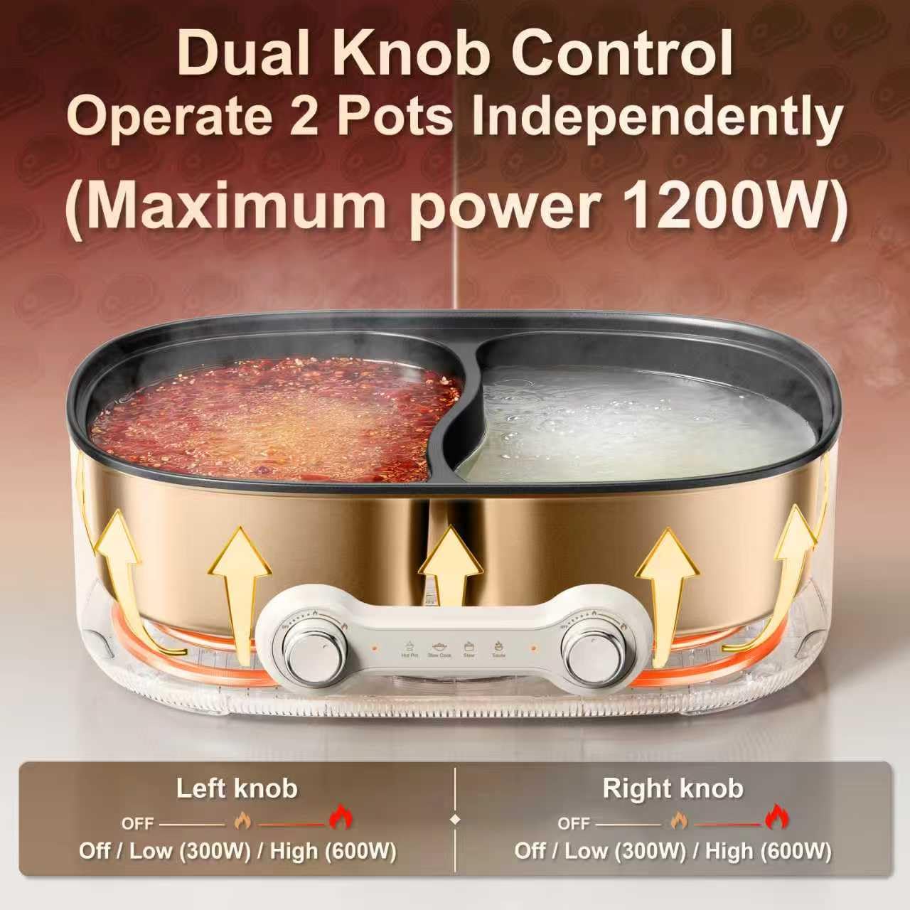 Stariver Olla eléctrica ofrece control dual independiente para cada lado.