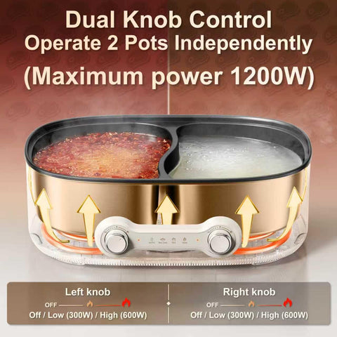 Stariver Olla eléctrica ofrece control dual independiente para cada lado.