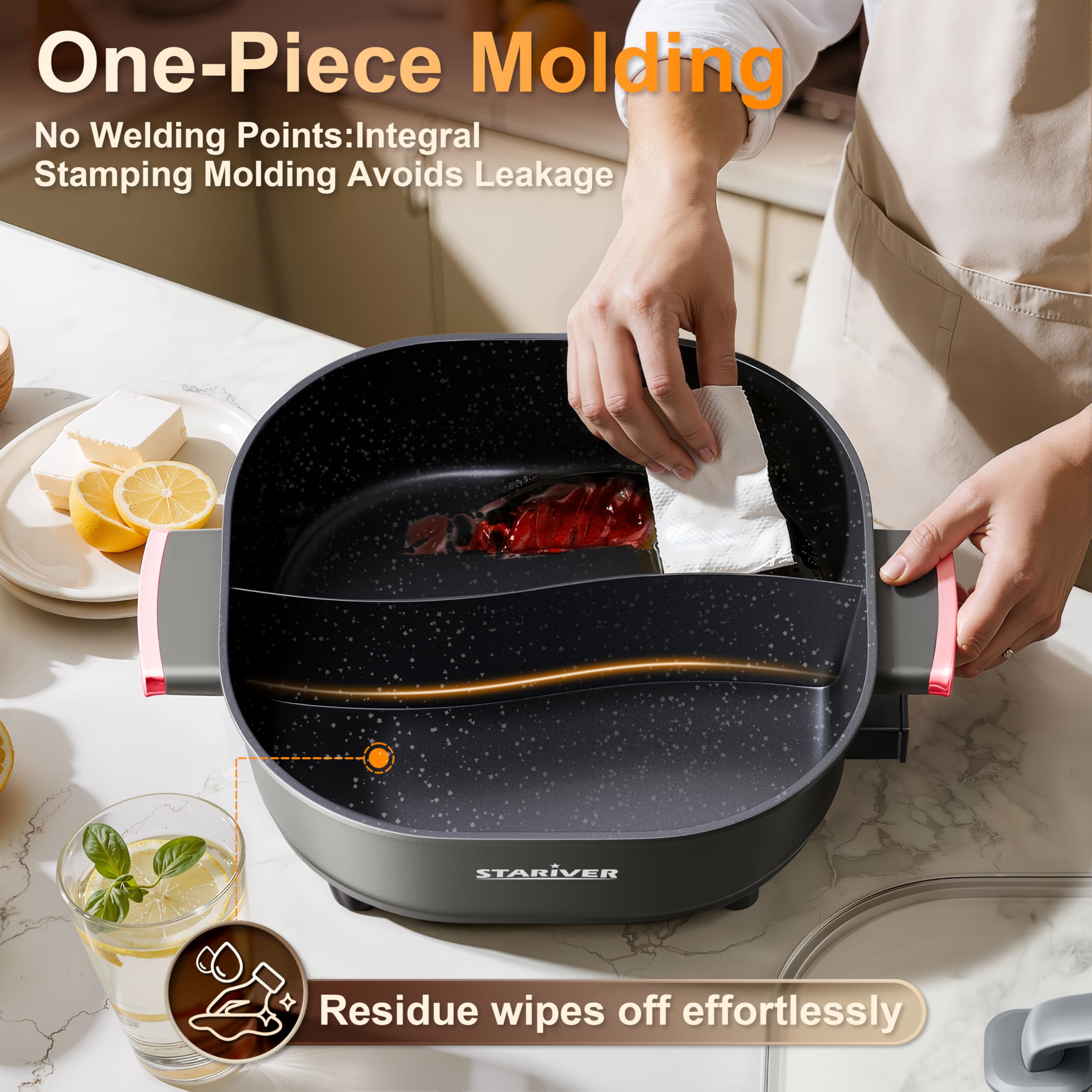 Stariver Revestimiento antiadherente facilita cocinar y limpiar después.