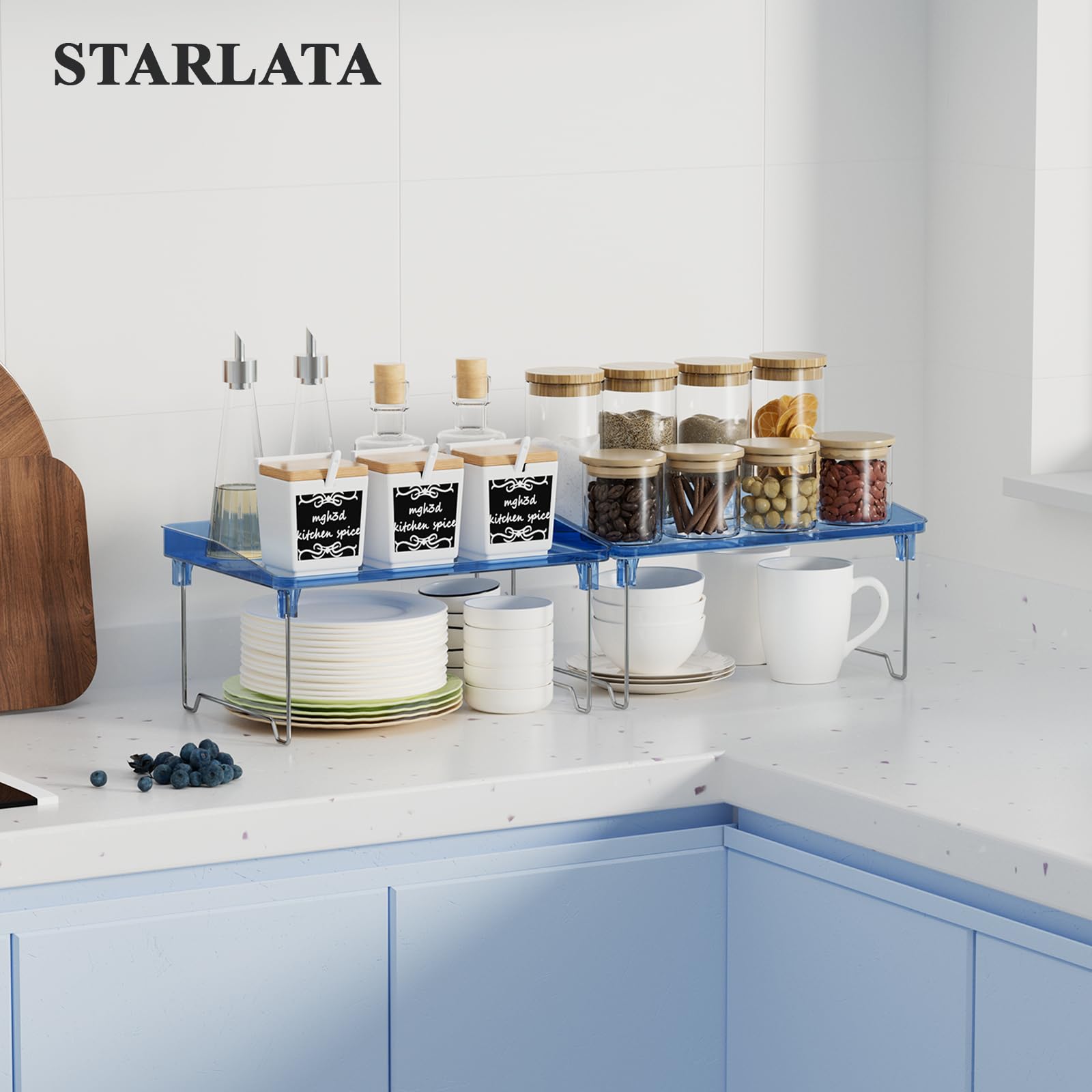 STARLATTA estante acrílico de doble nivel, ideal para guardar frascos y utensilios