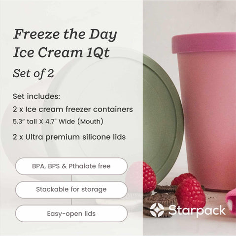 StarPack Contenedores Helado 2 piezas, ideales para porciones y congelación.
