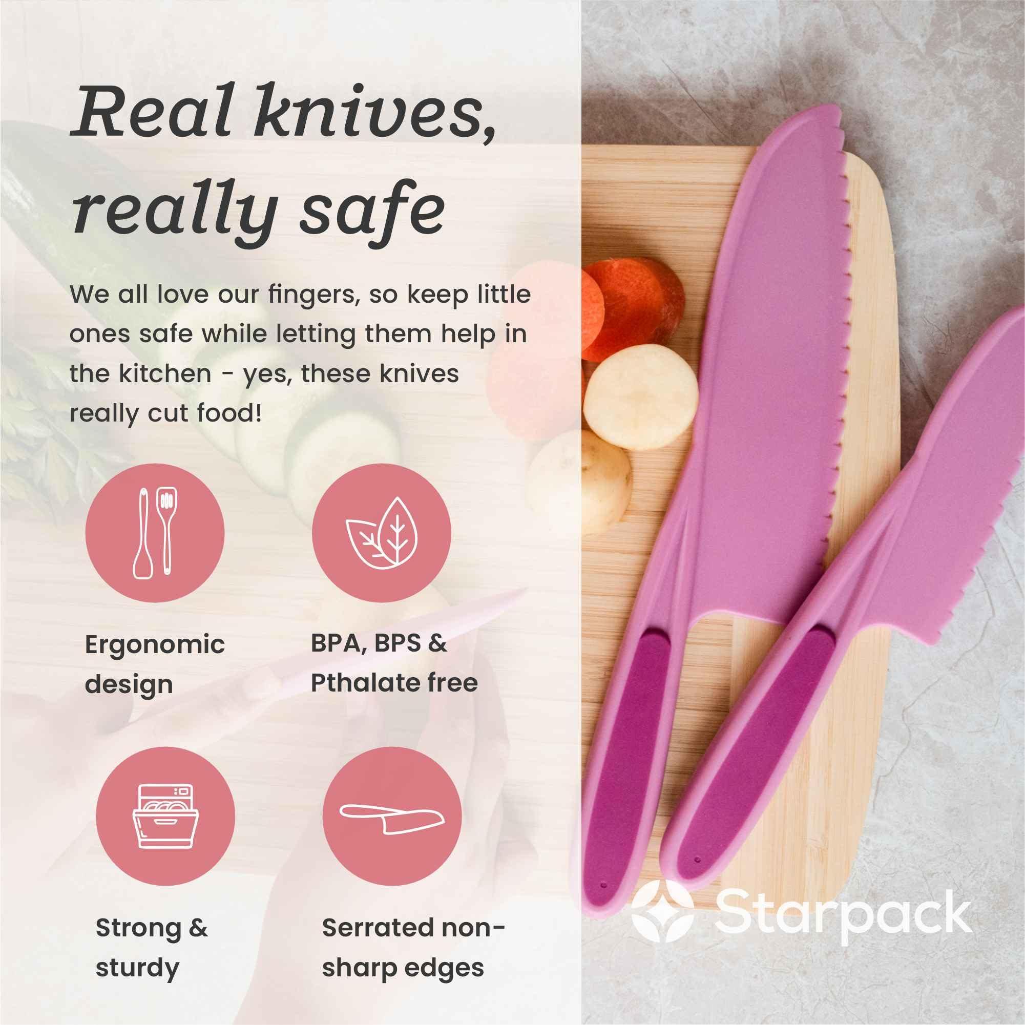 StarPack Home: cuchillo infantil pequeno con filo dentado para manos pequenas.