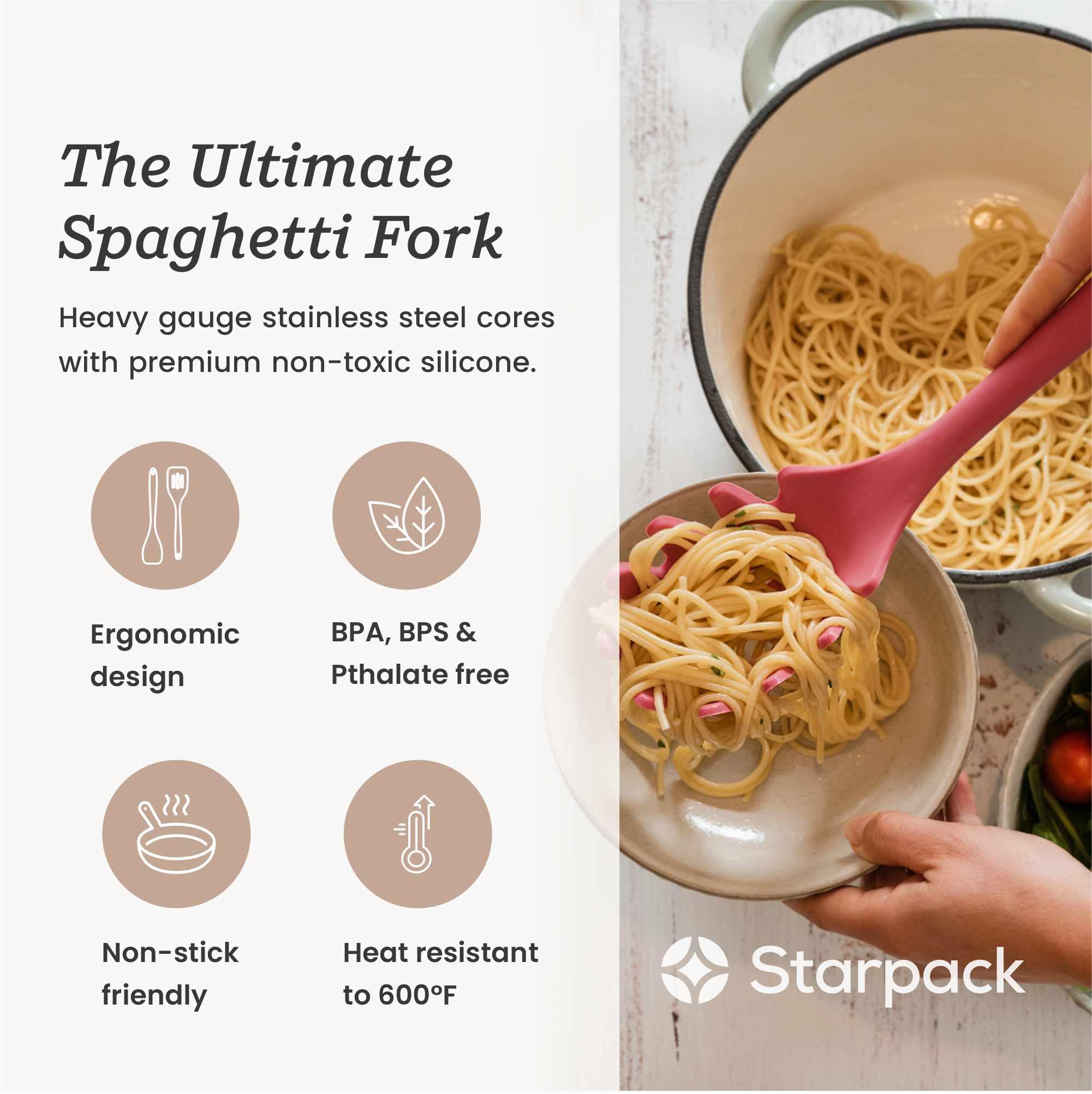 StarPack Home silicona xl para pasta, resistente a 600°F y fácil limpieza.