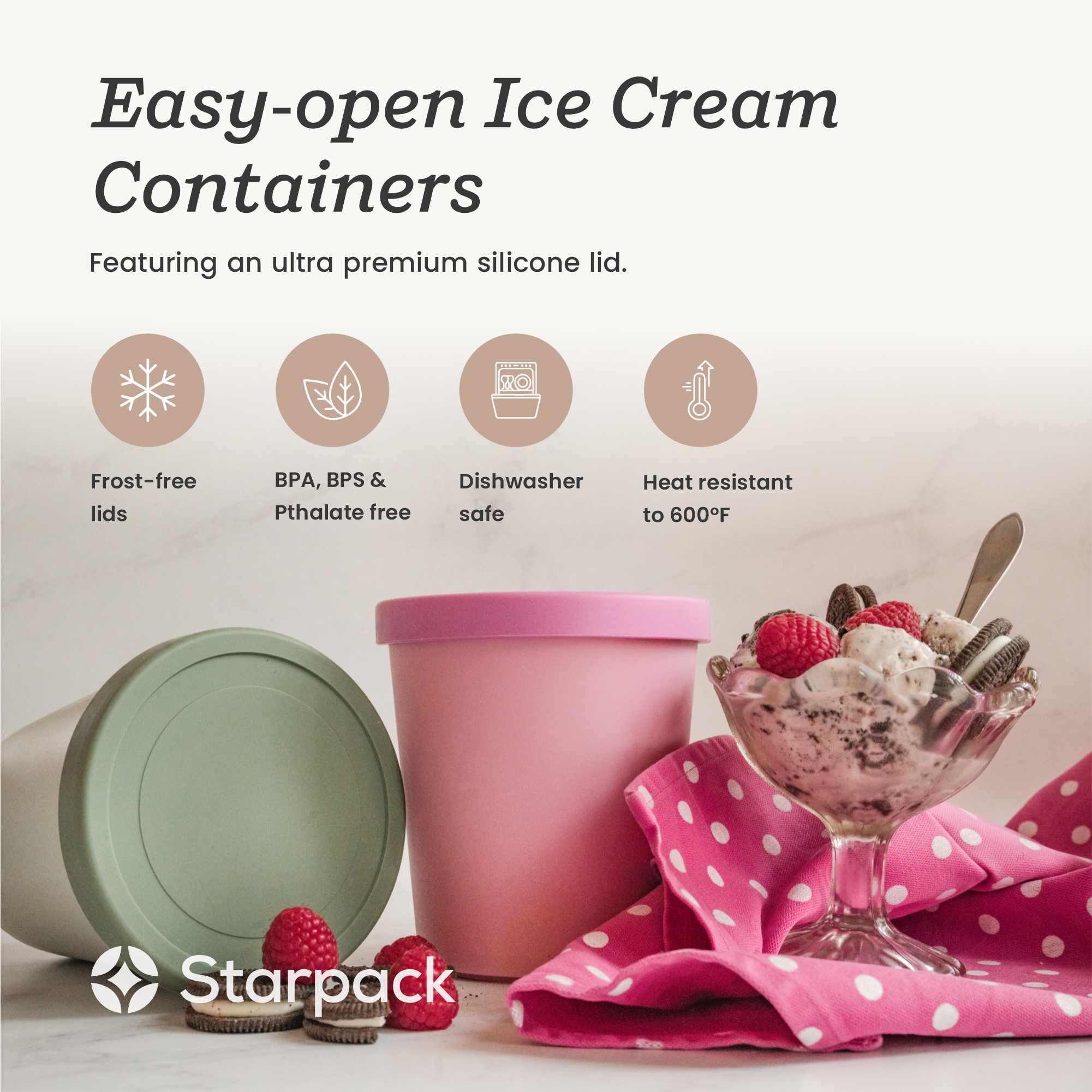 StarPack Tapas Silicona Helado, cierre hermético para evitar derrames.