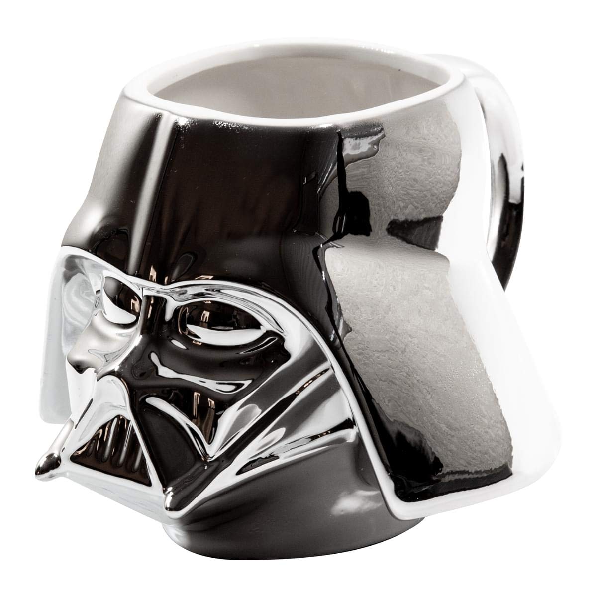 Star Wars Darth Vader taza acabado cromado, reflejos brillantes.