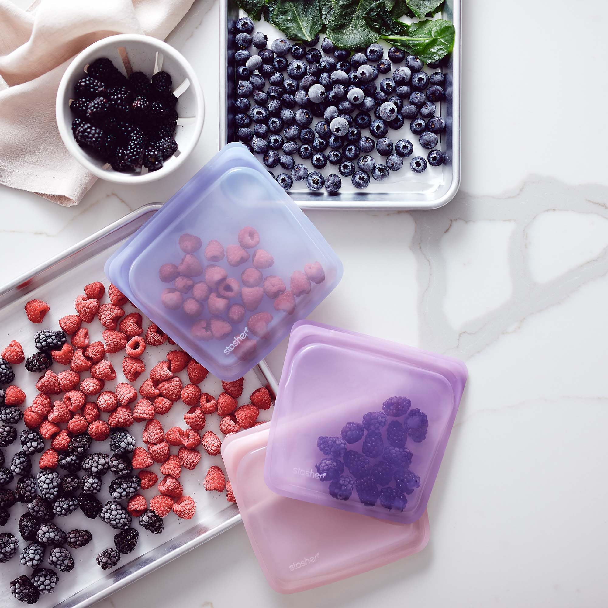 Stasher bolsa-silicona-sous-vide, ideal para cocción al vacío y sellado seguro.