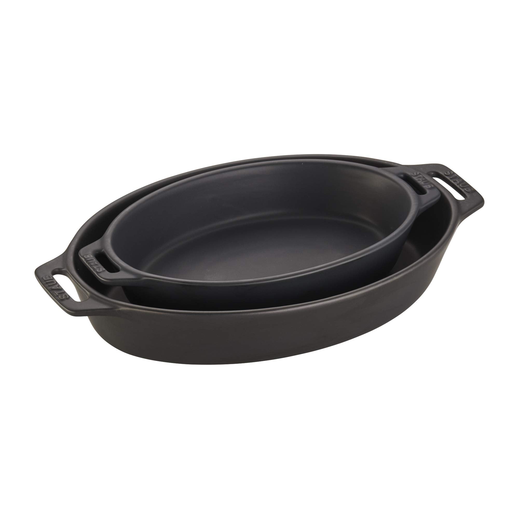 Staub bandeja de forma oval cerámica 2 piezas, mate negro, apta para horno y mesa.
