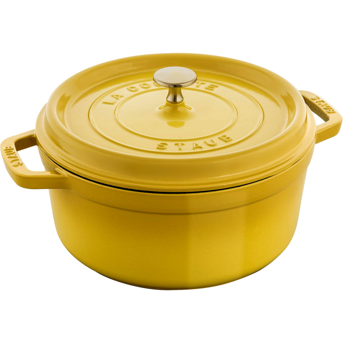 Staub cazoleta de hierro forjado 4 qt Citron, vista general para guisos lentos.