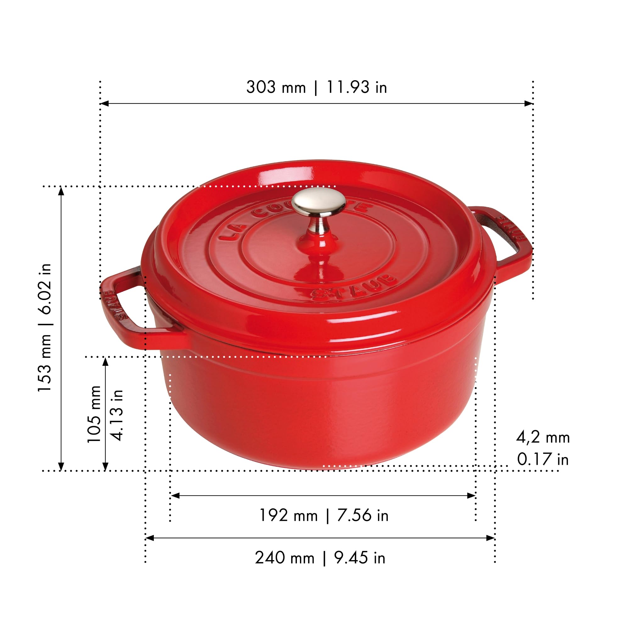 STAUB cocotte apta para horno hasta 900°F (482°C).