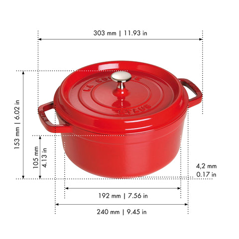 STAUB cocotte apta para horno hasta 900°F (482°C).
