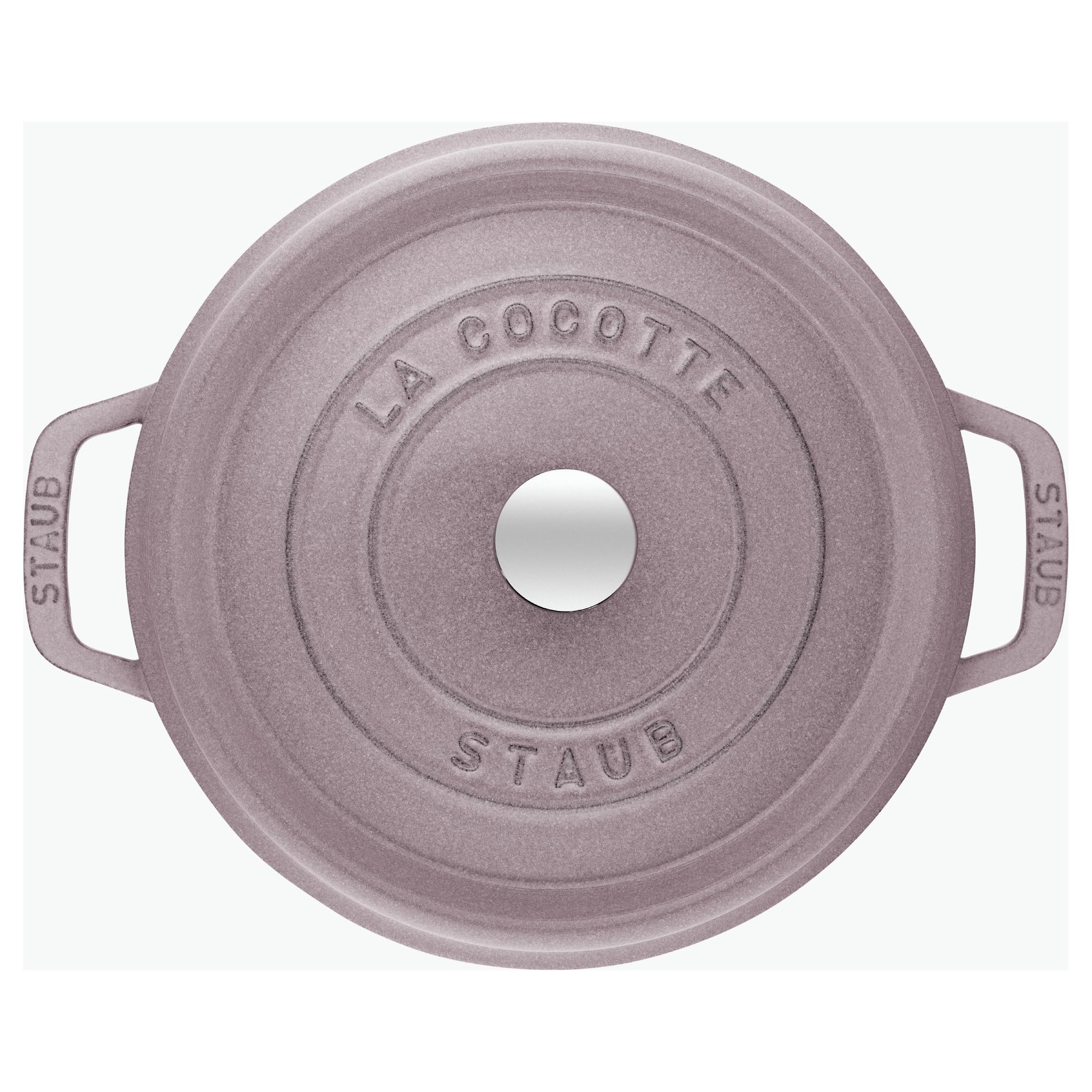 Staub cocotte lila detalle de bordes gruesos para uso diario.