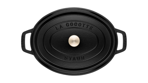STAUB Olla ovalada, sistema de autobasteo para mantener jugos y jugosa carne.