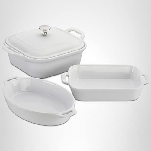 Opciones de color STAUB: blanco, azul oscuro y rojo cereza para la cocina.